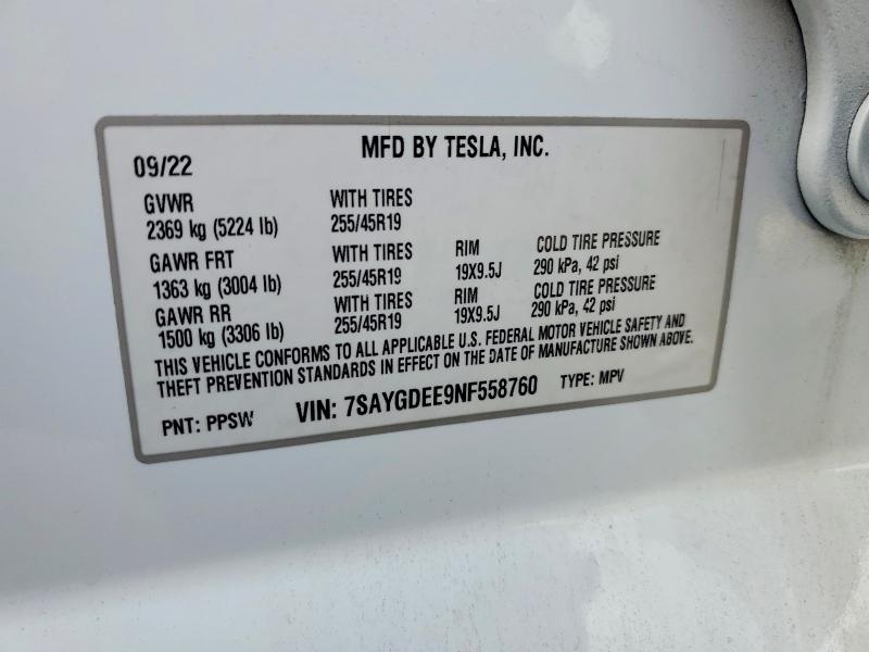 Продаж на аукціоні авто 2022 Tesla Model Y, vin: 7SAYGDEE9NF558760, номер лоту: 49285946