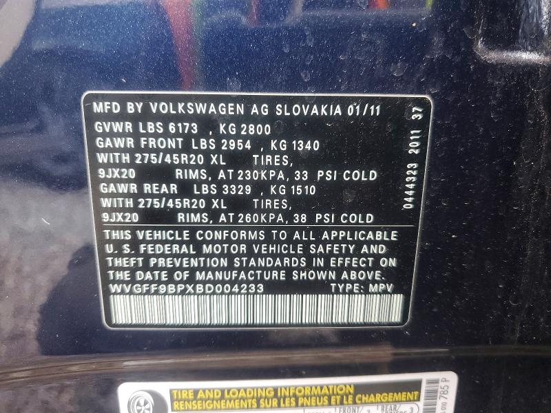 Продажа на аукционе авто 2011 Volkswagen Touareg, vin: WVGFF9BPXBD004233, номер лота: 50439996