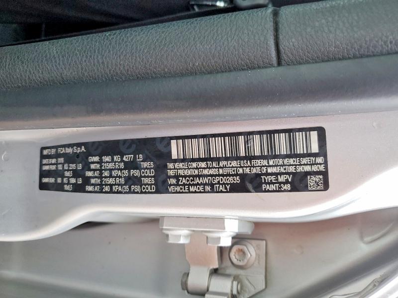50608596 :رقم المزاد ، ZACCJAAW7GPD02635 vin ، 2016 Jeep Renegade مزاد بيع
