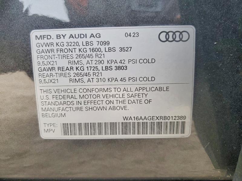 Aukcja sprzedaży 2024 Audi Q8 E-tron, vin: WA16AAGEXRB012389, numer aukcji: 50986696