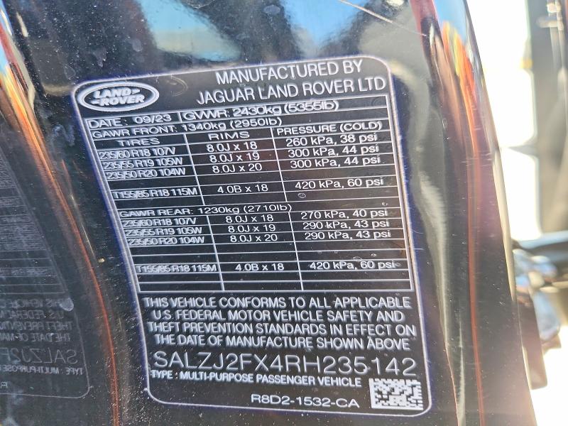 48998926 :رقم المزاد ، SALZJ2FX4RH235142 vin ، 2024 Land Rover Range Rover Evoque مزاد بيع