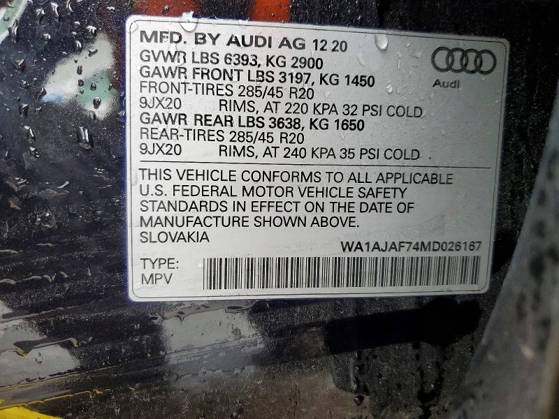 Aukcja sprzedaży 2021 Audi Q7, vin: WA1AJAF74MD026167, numer aukcji: 48696416