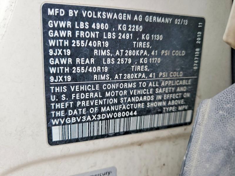 Продажа на аукционе авто 2013 Volkswagen Tiguan, vin: WVGBV3AX3DW080044, номер лота: 51271336