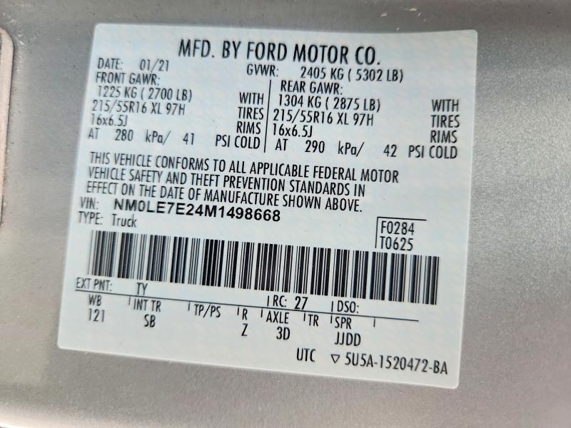 Продаж на аукціоні авто 2021 Ford Transit Connect, vin: NM0LE7E24M1498668, номер лоту: 51630776