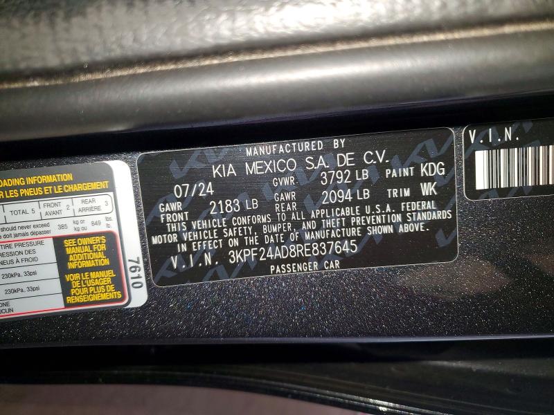 Aukcja sprzedaży 2024 Kia Forte, vin: 3KPF24AD8RE837645, numer aukcji: 51702066