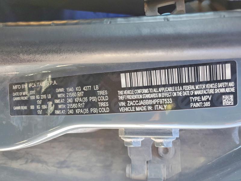 Продаж на аукціоні авто 2017 Jeep Renegade, vin: ZACCJABB8HPF97533, номер лоту: 48575876