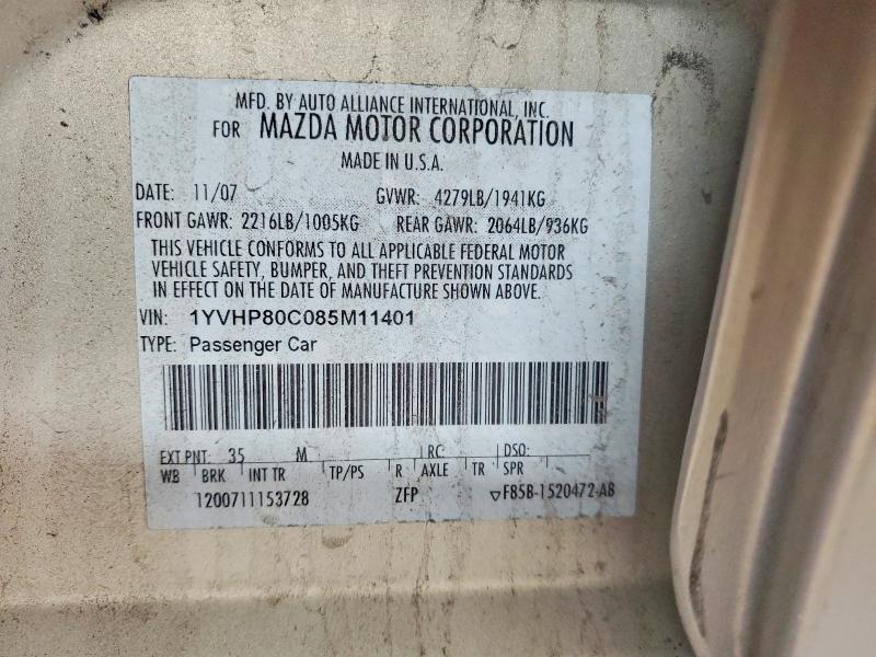 Продаж на аукціоні авто 2008 Mazda 6, vin: 1YVHP80C085M11401, номер лоту: 49599316