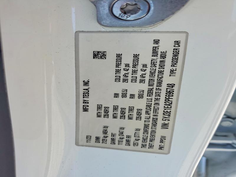 48926506 :رقم المزاد ، 5YJ3E1EA2PF696748 vin ، 2023 Tesla Model 3 مزاد بيع