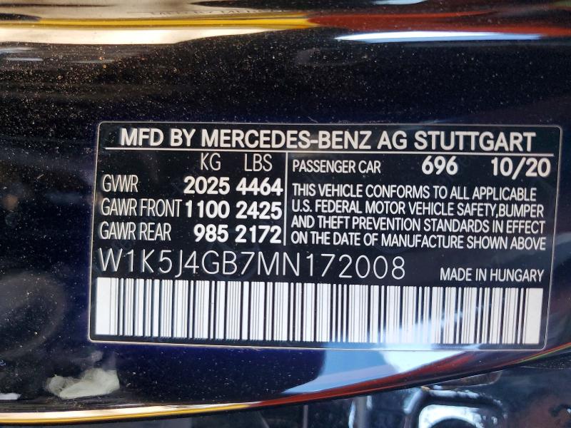 46184706 :رقم المزاد ، W1K5J4GB7MN172008 vin ، 2021 Mercedes-benz Cla مزاد بيع