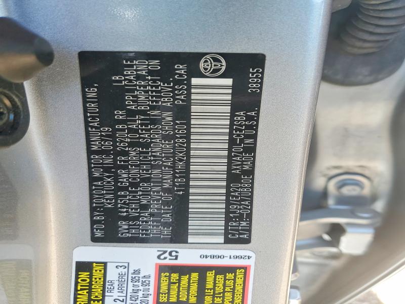 Продажа на аукционе авто 2019 Toyota Camry, vin: 4T1B11HK2KU281601, номер лота: 50512536
