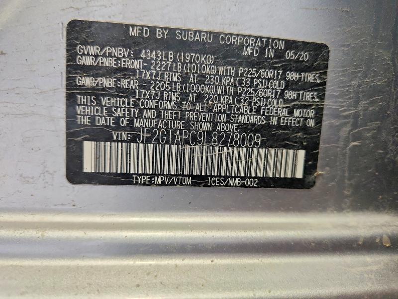 Продажа на аукционе авто 2020 Subaru Crosstrek, vin: JF2GTAPC9L8278009, номер лота: 50245716
