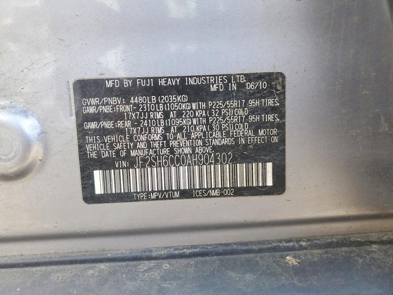 49514596 :رقم المزاد ، JF2SH6CC0AH904302 vin ، 2010 Subaru Forester مزاد بيع