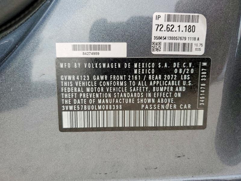 2020 Volkswagen Jetta მანქანა იყიდება აუქციონზე, vin: 3VWE57BU0LM088398, აუქციონის ნომერი: 51686036