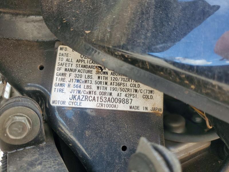 49608246 :رقم المزاد ، JKAZRCA153A009887 vin ، 2003 Kawasaki Zr1000 مزاد بيع
