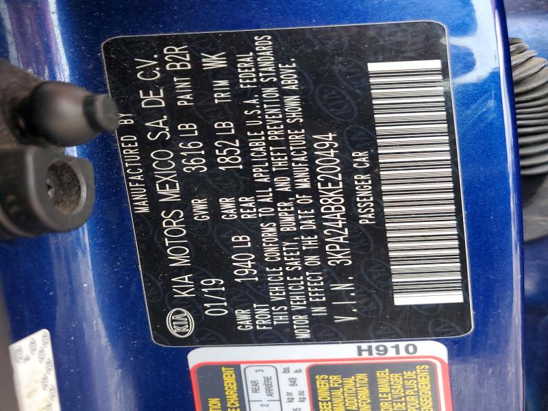 47780206 :رقم المزاد ، 3KPA24AB8KE200494 vin ، 2019 Kia Rio مزاد بيع