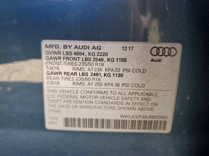 Продаж на аукціоні авто 2018 Audi Q3, vin: WA1JCCFSXJR022682, номер лоту: 50105346