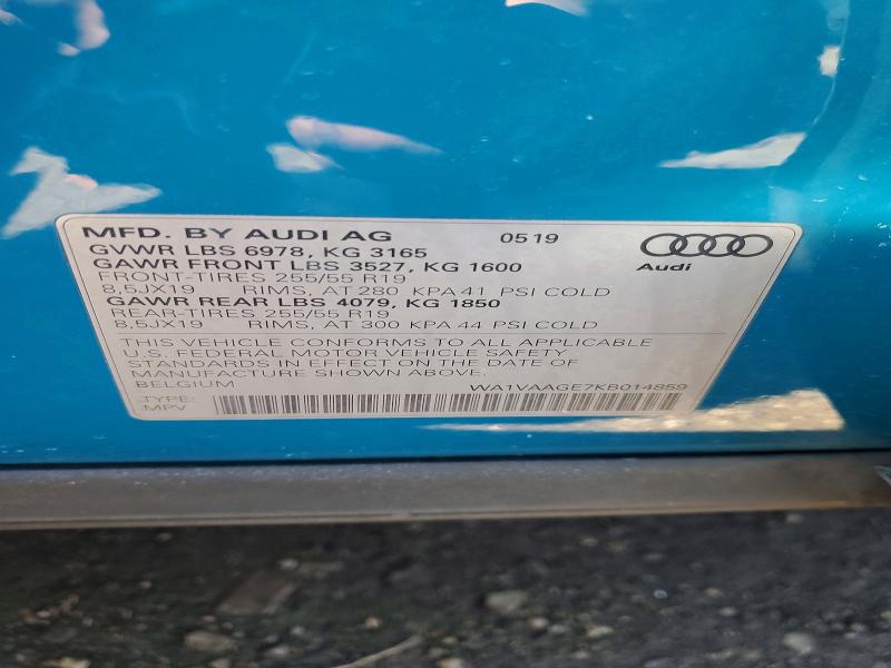 Продаж на аукціоні авто 2019 Audi E-tron, vin: WA1VAAGE7KB014859, номер лоту: 50076656
