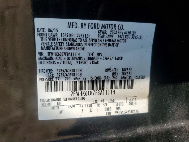 2015 Ford Flex მანქანა იყიდება აუქციონზე, vin: 2FMHK6C87FBA11114, აუქციონის ნომერი: 50971256