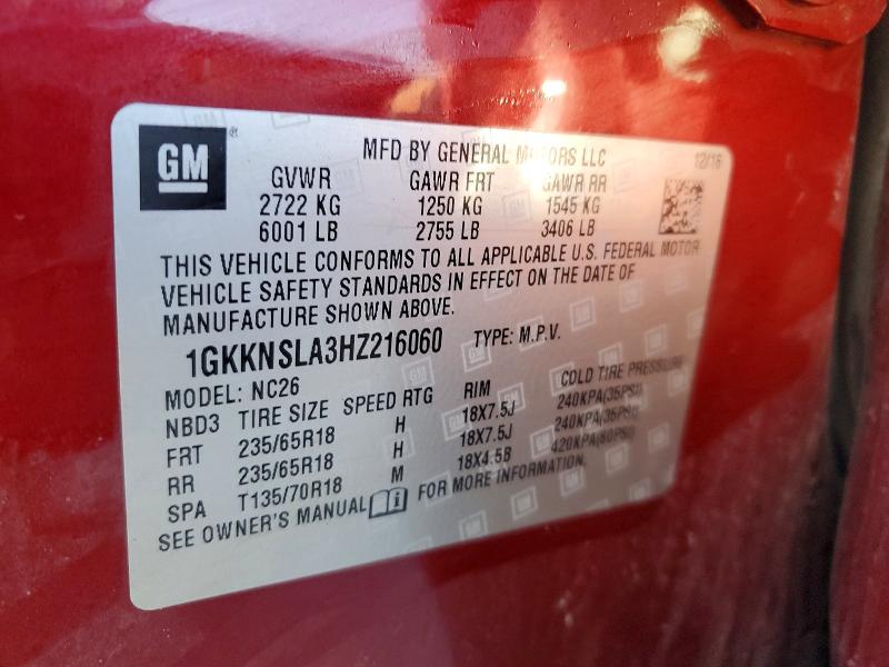 2017 Gmc Acadia მანქანა იყიდება აუქციონზე, vin: 1GKKNSLA3HZ216060, აუქციონის ნომერი: 51724176