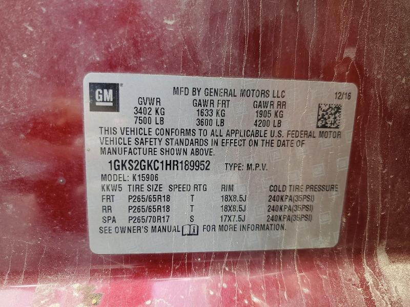 Продаж на аукціоні авто 2017 Gmc Yukon Xl, vin: 1GKS2GKC1HR189952, номер лоту: 51148616