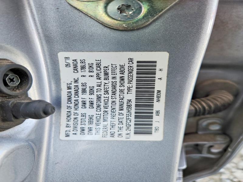 2018 Honda Civic მანქანა იყიდება აუქციონზე, vin: 2HGFC2F55JH598794, აუქციონის ნომერი: 48397096