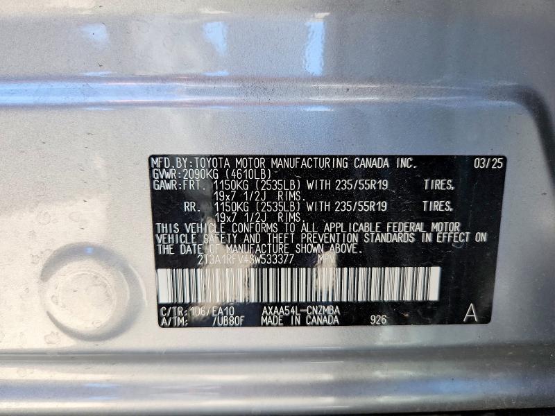 Auction sale of the 2025 Toyota Rav4, vin: 2T3A1RFV4SW533377, lot number: 48666926