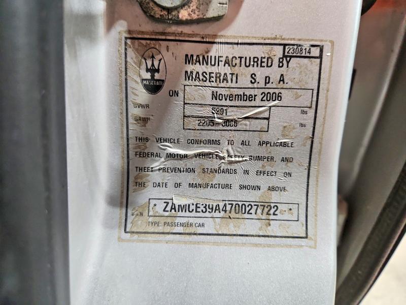 51007576 :رقم المزاد ، ZAMCE39A470027722 vin ، 2007 Maserati Quattroporte مزاد بيع