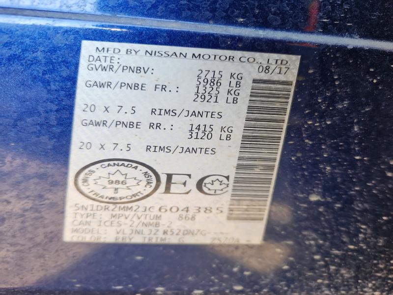 2018 Nissan Pathfinder მანქანა იყიდება აუქციონზე, vin: 5N1DR2MM2JC604385, აუქციონის ნომერი: 50949976
