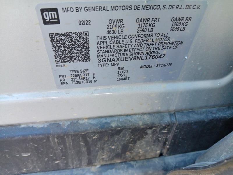 Auction sale of the 2022 Chevrolet Equinox, vin: 3GNAXUEV8NL176047, lot number: 47295076
