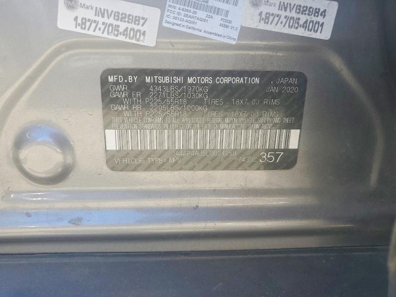 2020 Mitsubishi Outlander Sport მანქანა იყიდება აუქციონზე, vin: JA4AP4AU5LU024259, აუქციონის ნომერი: 51292596