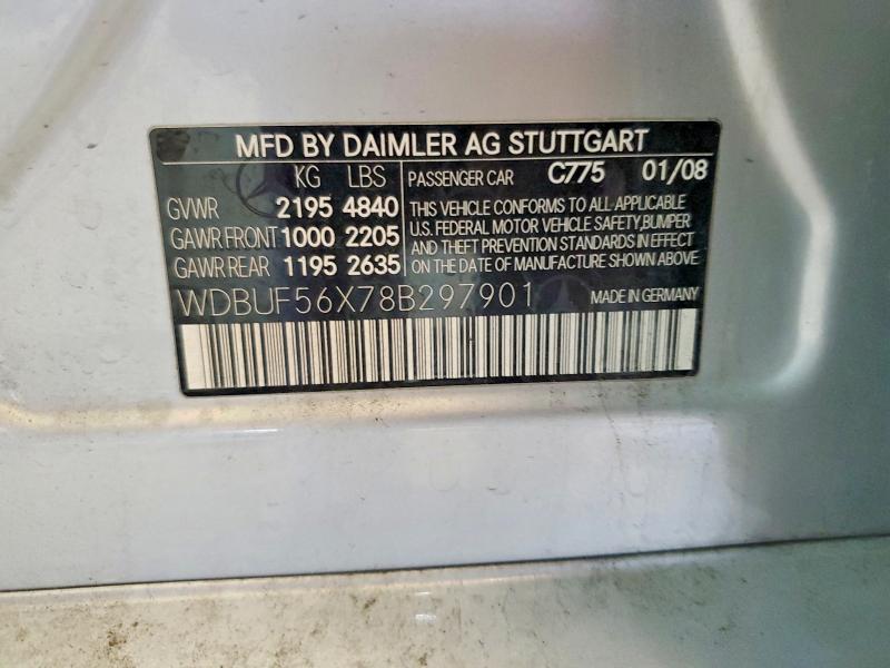 2008 Mercedes-benz E მანქანა იყიდება აუქციონზე, vin: WDBUF56X78B297901, აუქციონის ნომერი: 49958586