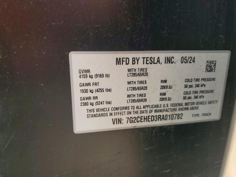 50323656 :رقم المزاد ، 7G2CEHED3RA010782 vin ، 2024 Tesla Cybertruck مزاد بيع
