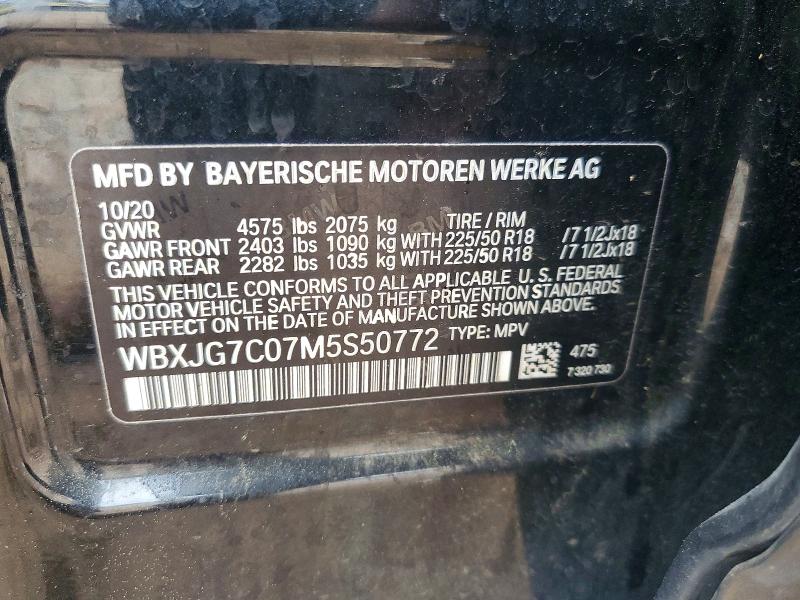 51370286 :رقم المزاد ، WBXJG7C07M5S50772 vin ، 2021 Bmw X1 مزاد بيع