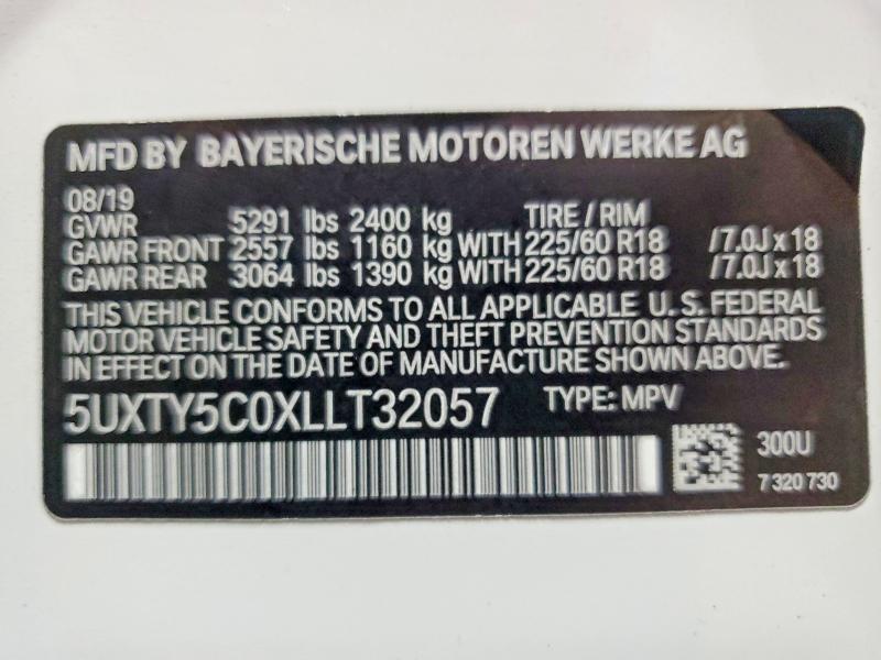 2020 Bmw X3 მანქანა იყიდება აუქციონზე, vin: 5UXTY5C0XLLT32057, აუქციონის ნომერი: 50915066