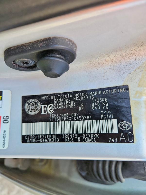 50426606 :رقم المزاد ، 2T1BURHEXFC459794 vin ، 2015 Toyota Corolla مزاد بيع