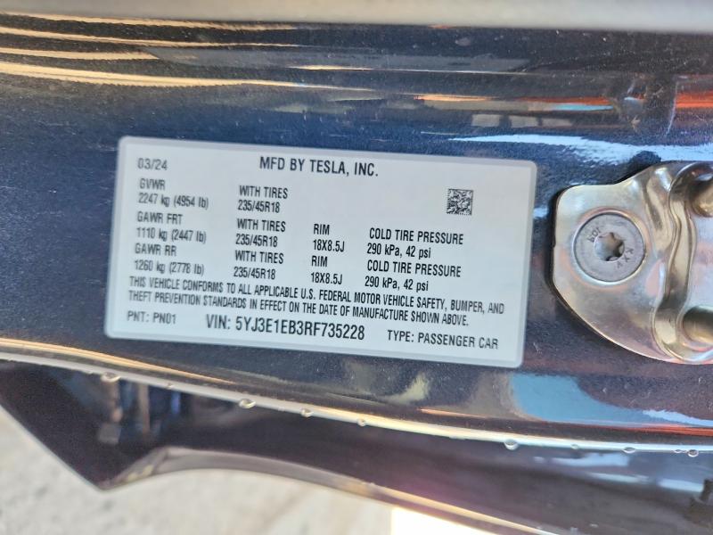 Aukcja sprzedaży 2024 Tesla Model 3, vin: 5YJ3E1EB3RF735228, numer aukcji: 51008316