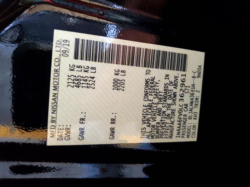 50699576 :رقم المزاد ، 1N4AA6FV0LC362961 vin ، 2020 Nissan Maxima مزاد بيع