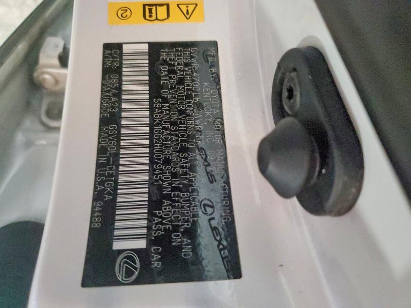 Aukcja sprzedaży 2017 Lexus Es 350, vin: 58ABK1GG2HU079451, numer aukcji: 49044096
