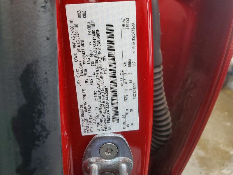 2022 Ford Escape მანქანა იყიდება აუქციონზე, vin: 1FMCU9G60NUA40087, აუქციონის ნომერი: 48326376