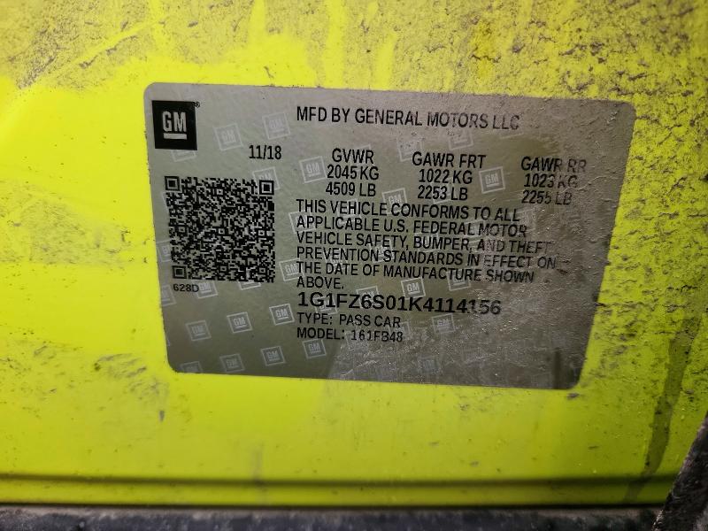 Продаж на аукціоні авто 2019 Chevrolet Bolt Ev, vin: 1G1FZ6S01K4114156, номер лоту: 49318986