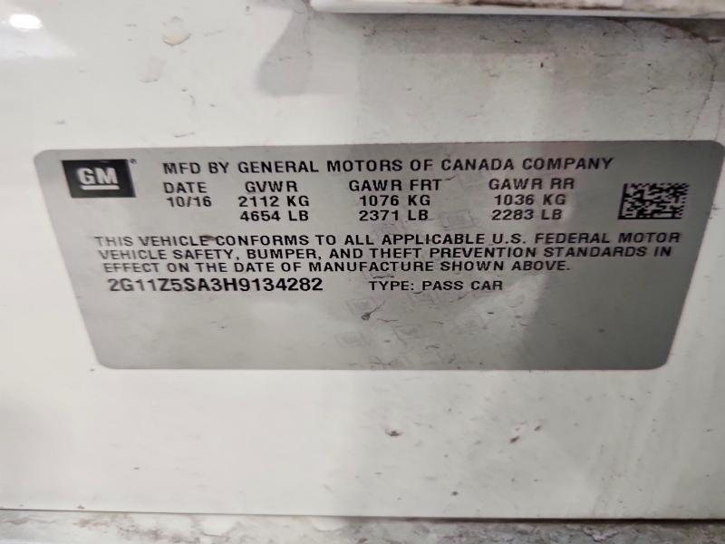 50078836 :رقم المزاد ، 2G11Z5SA3H9134282 vin ، 2017 Chevrolet Impala مزاد بيع