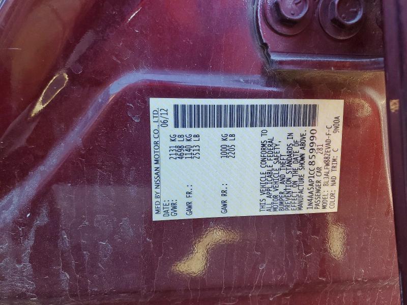 2012 Nissan Maxima მანქანა იყიდება აუქციონზე, vin: 1N4AA5AP1CC859990, აუქციონის ნომერი: 49322356