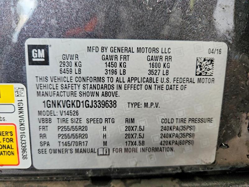48699056 :رقم المزاد ، 1GNKVGKD1GJ339638 vin ، 2016 Chevrolet Traverse مزاد بيع