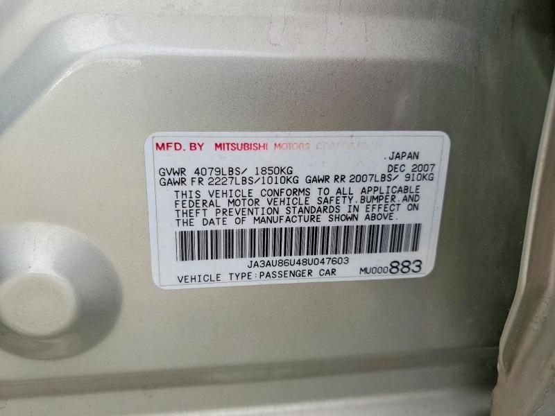 48488486 :رقم المزاد ، JA3AU86U48U047603 vin ، 2008 Mitsubishi Lancer مزاد بيع
