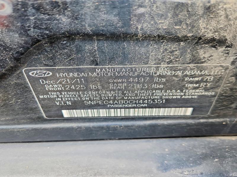 2012 Hyundai Sonata მანქანა იყიდება აუქციონზე, vin: 5NPEC4AB0CH445351, აუქციონის ნომერი: 52019776