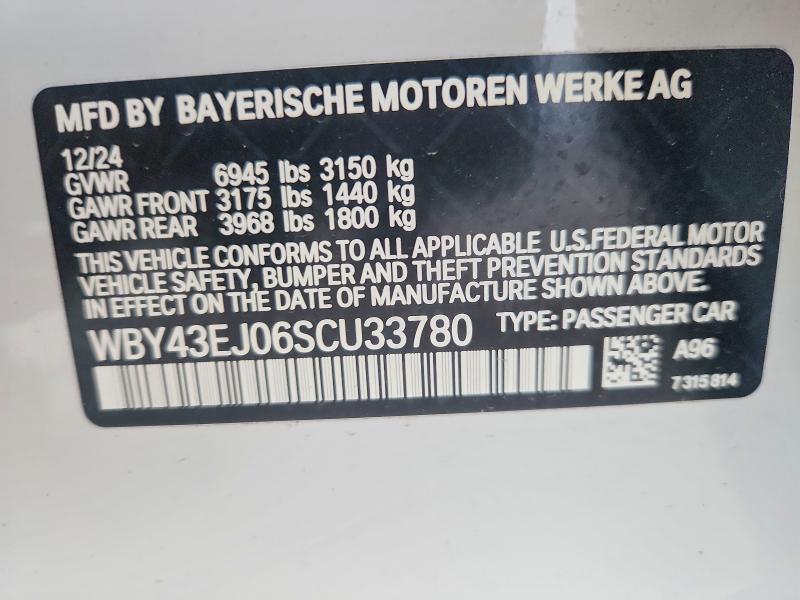 Продаж на аукціоні авто 2025 Bmw I7, vin: WBY43EJ06SCU33780, номер лоту: 51546166