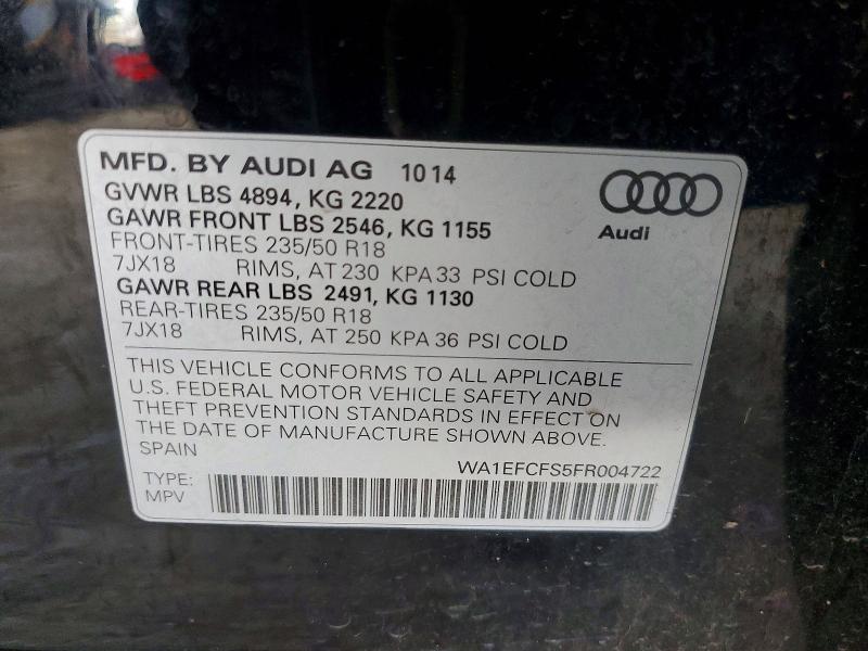 50976706 :رقم المزاد ، WA1EFCFS5FR004722 vin ، 2015 Audi Q3 مزاد بيع