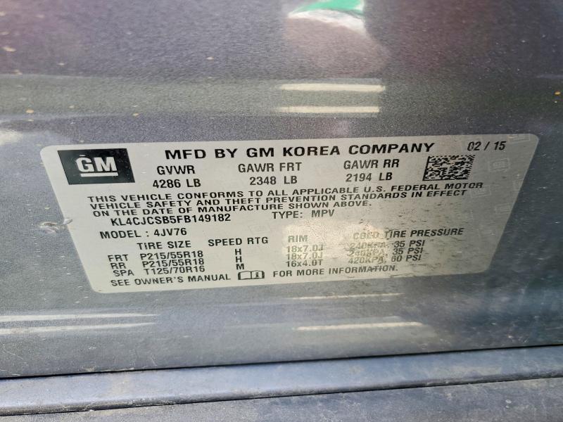 47885006 :رقم المزاد ، KL4CJCSB5FB149182 vin ، 2015 Buick Encore مزاد بيع