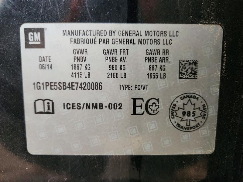 Продаж на аукціоні авто 2014 Chevrolet Cruze, vin: 1G1PE5SB4E7420086, номер лоту: 51013106