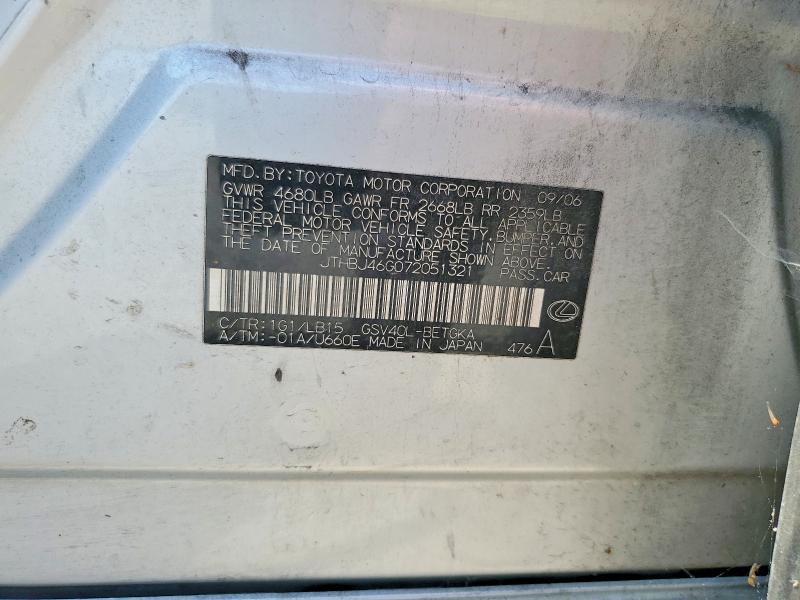 Aukcja sprzedaży 2007 Lexus Es, vin: JTHBJ46G072051321, numer aukcji: 50133666